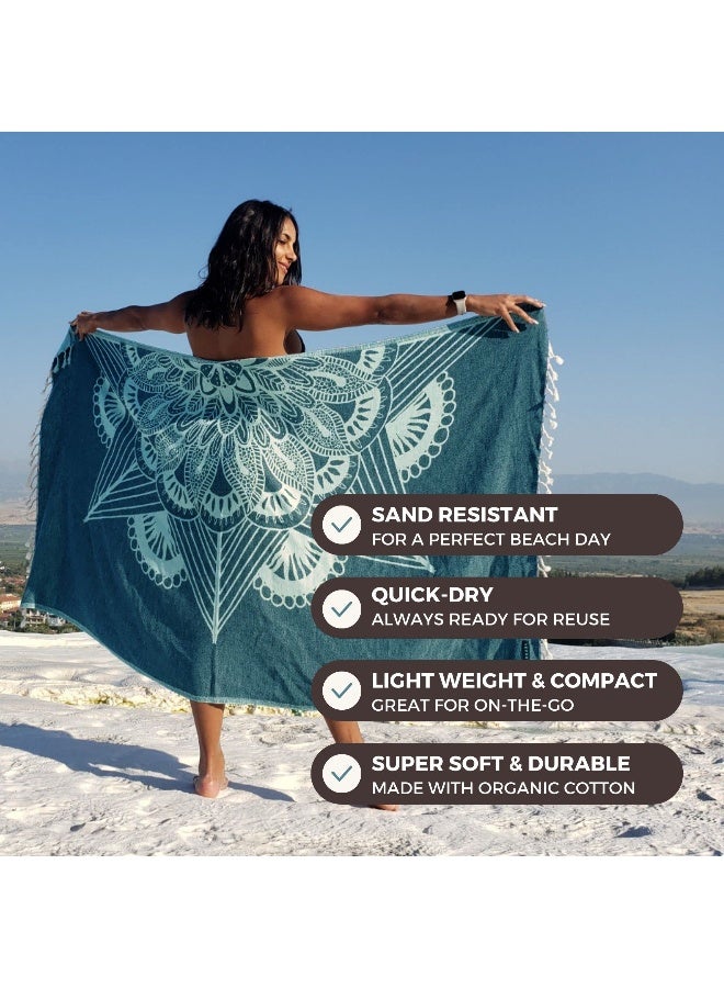 FESHKA Sand Free Turkish Beach Towel (37 x 67) Quick Dry Bath Towel, Oversized Beach Blanket, Lightweight for Travel - Made with 100% Organic Turkish Cotton - Frozen (Teal) - Image 2